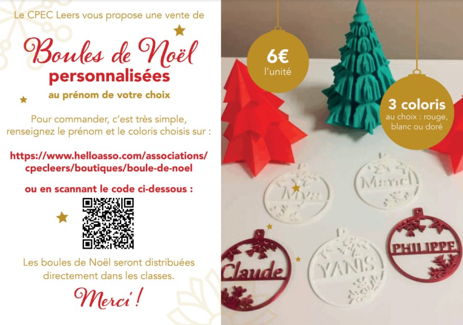 Boules de Noël personnalisées ! Comité de Parents des Ecoles du